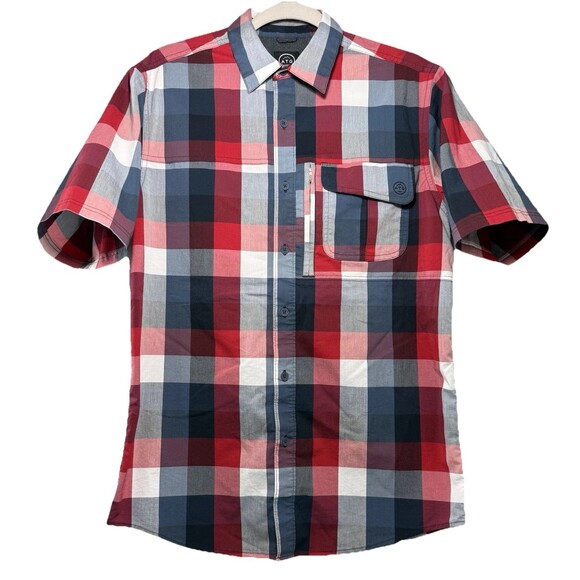 Wrangler All Terrain Gear ATG Men’s Red Plaid Shirt Sleeve‎ Shirt Vented Small - Picture 1 of 7